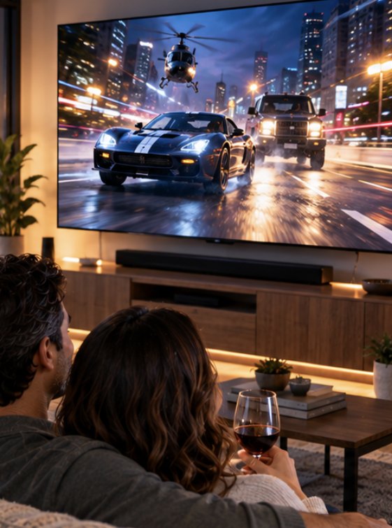 Couple watching a movie at home